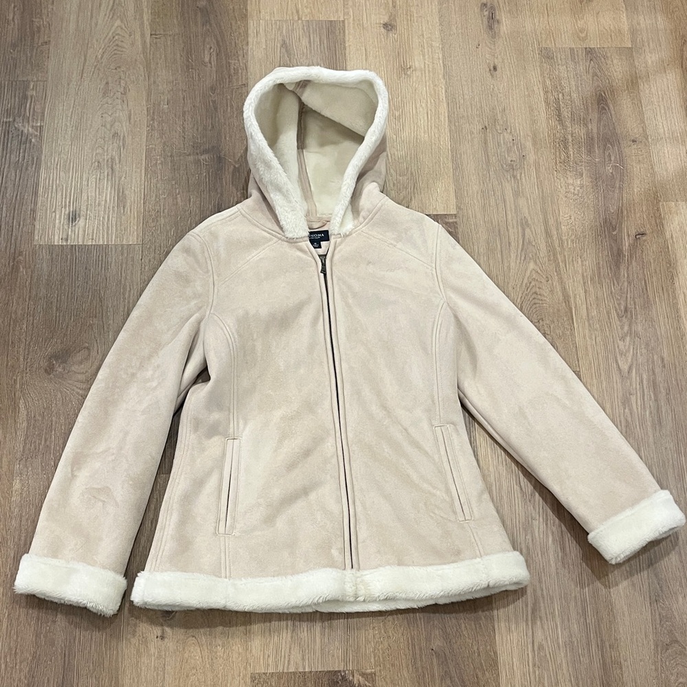 Sonoma Women's Tan Teddy Jacket with Hood